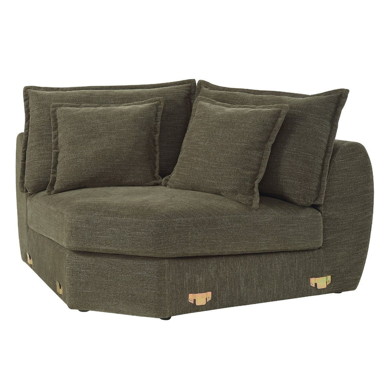 Leighton - Modular Wedge With 4 Pillows - Green Chenille