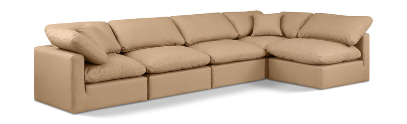 Indulge 140" Tan Vegan Leather Upholstered 5pc. Modular Sectional