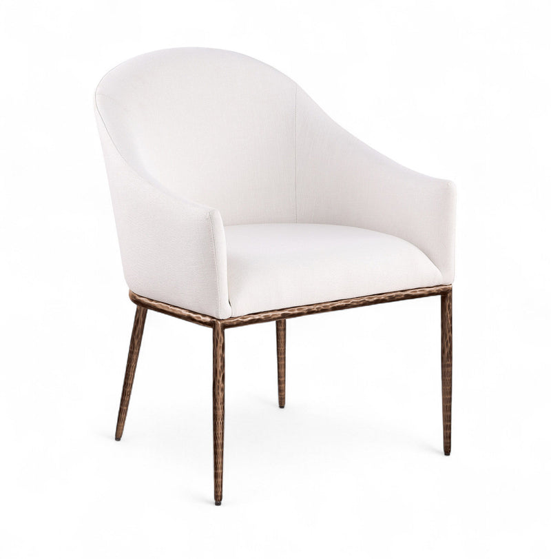 Ferro Cream Linen Textured Performance Fabric Upholstered Dining Arm Chair