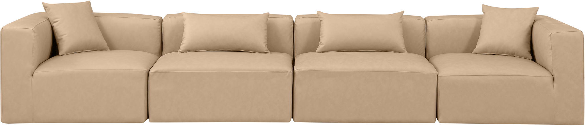 Cube 144" Tan Vegan Leather Upholstered 4pc. Modular Sofa