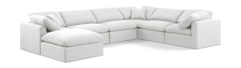 Indulge 140" White Linen Textured Fabric Upholstered 7pc. Modular Sectional