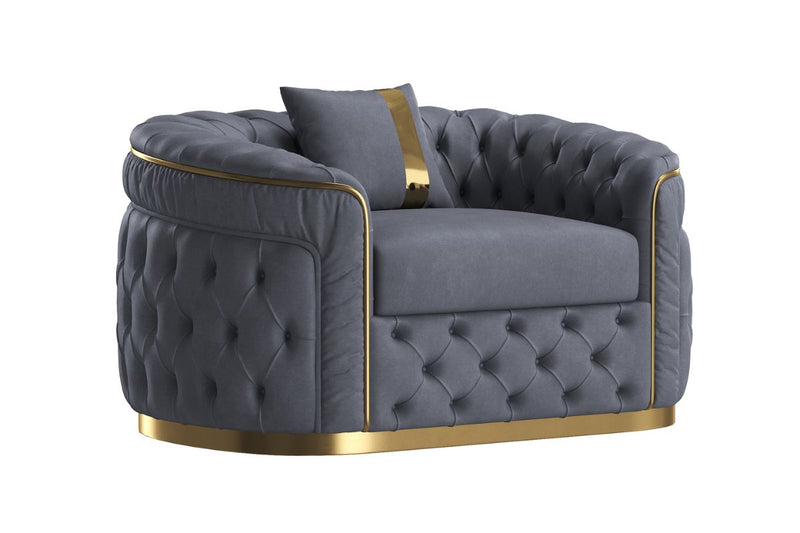 Reign 3-Piece Velvet Living Room Set with Gold PU Accent