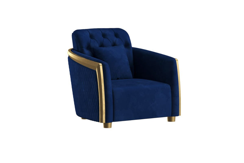 Calista Velvet 3-Piece Living Room Set With Gold Stainless Steel