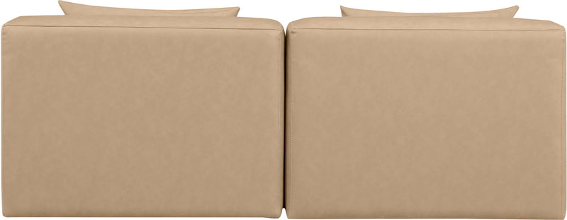 Cube 72" Tan Vegan Leather Upholstered 2pc. Armless Modular Loveseat