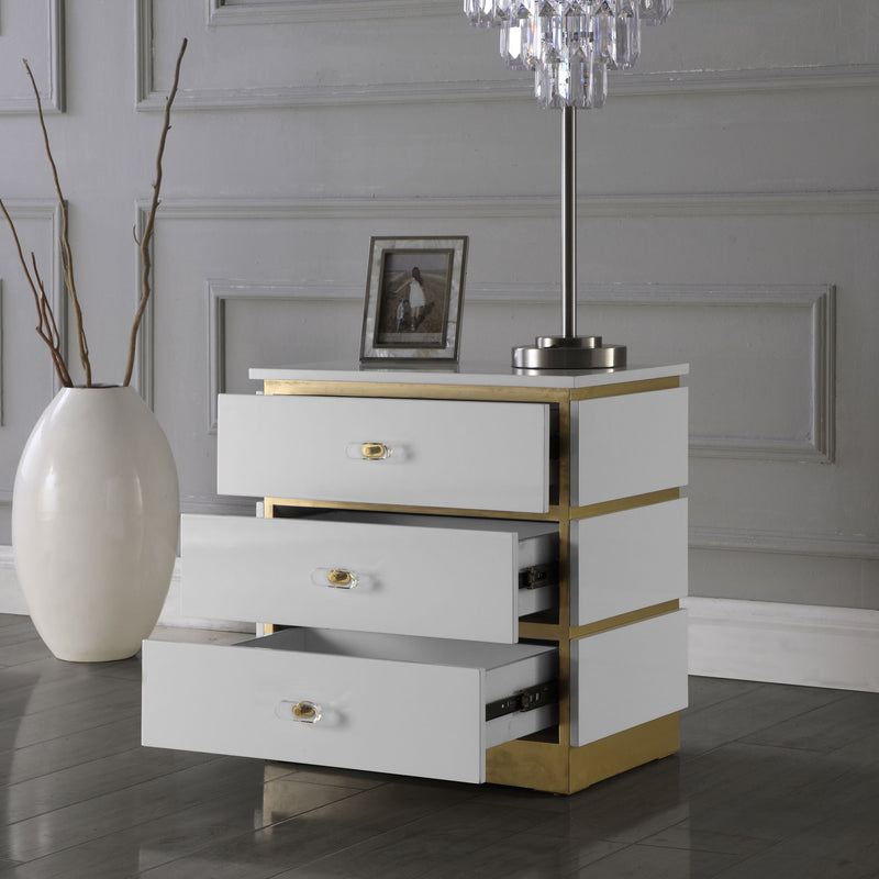Esme White Lacquer Finish And Metal Side Table