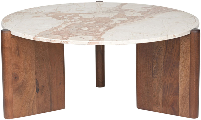 Varenna Cream Marble Top And Acacia Wood Base Coffee Table