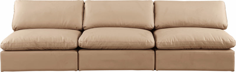 Comfy 117" Tan Vegan Leather Upholstered 3pc. Armless Modular Sofa