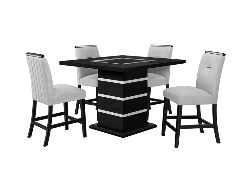 Monaco - 5 Piece Dining Room Set (Rectangular Bar Table, 4 Bar Stools) - Black