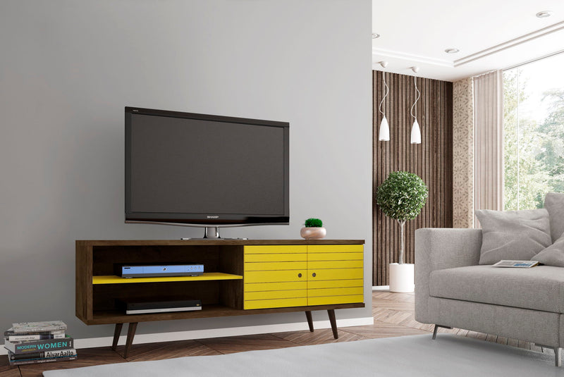 Manhattan Liberty - 63" TV Stand With Rustic Brown Frame