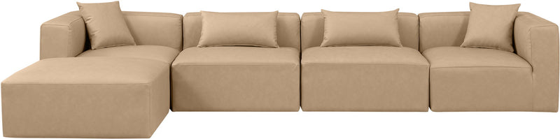 Cube 144" Tan Vegan Leather Upholstered 5pc. Modular Sectional