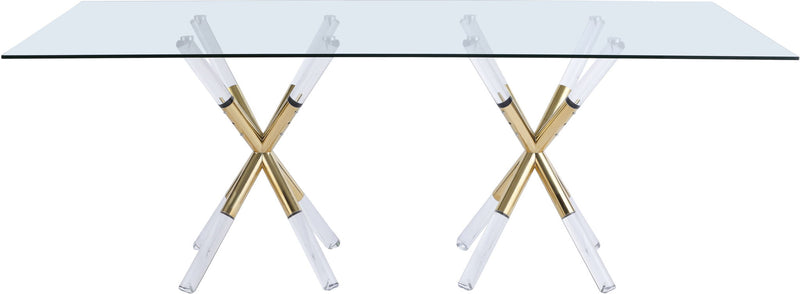 Mercury 84" Gold Glass Top, Acrylic And Metal Base Dining Table