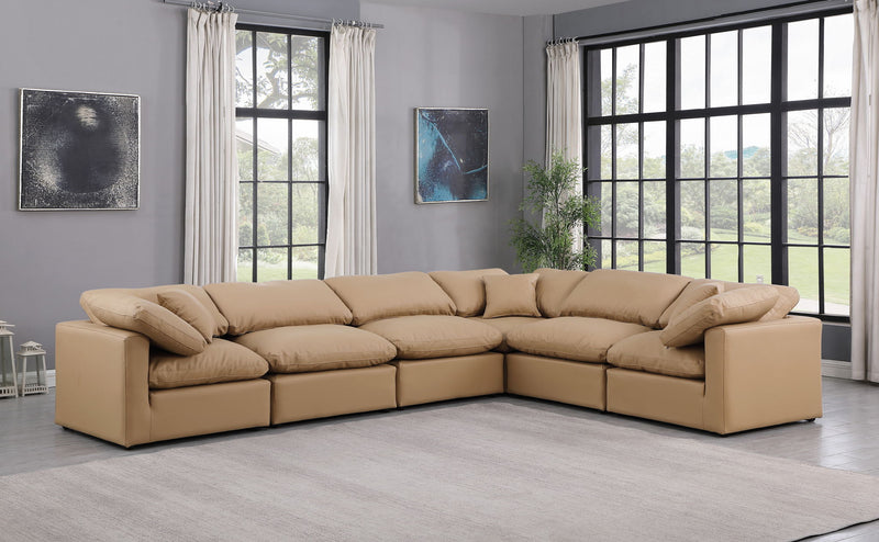 Indulge 140" Tan Vegan Leather Upholstered 6pc. Modular Sectional