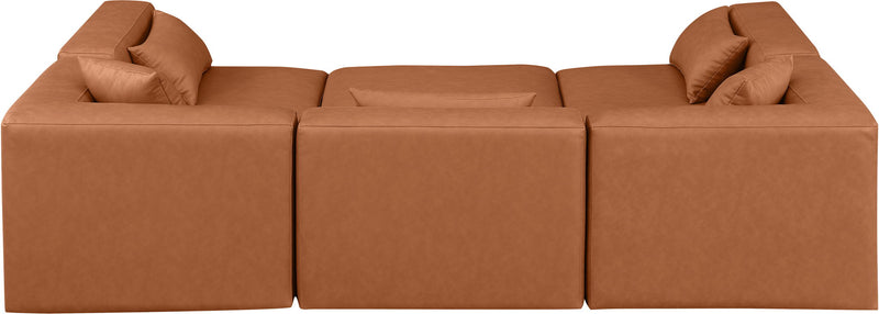 Cube 108" Cognac Vegan Leather Upholstered 6pc. Modular Sectional