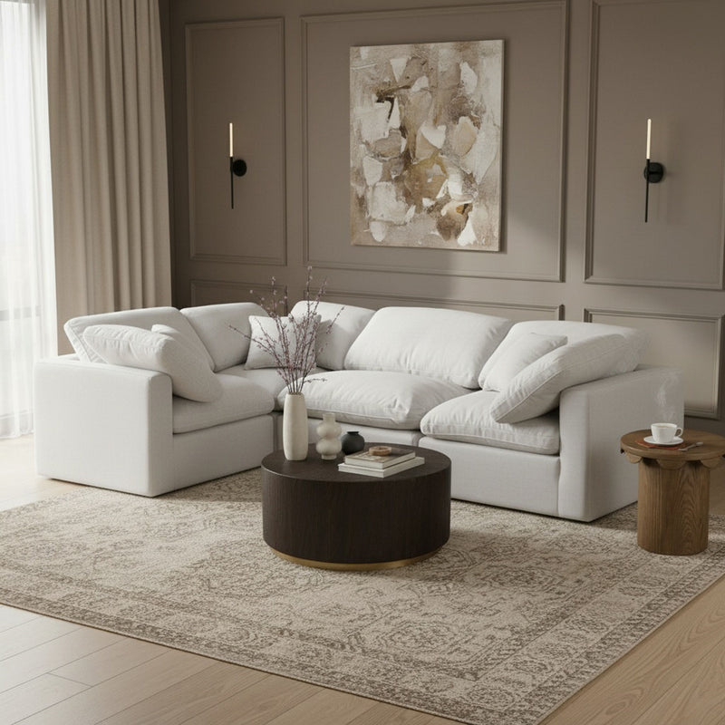 Indulge 105" White Linen Textured Fabric Upholstered 4pc. Modular Sectional