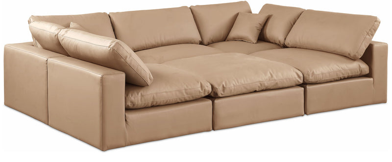 Comfy 119" Tan Vegan Leather Upholstered 6pc. Modular Sectional