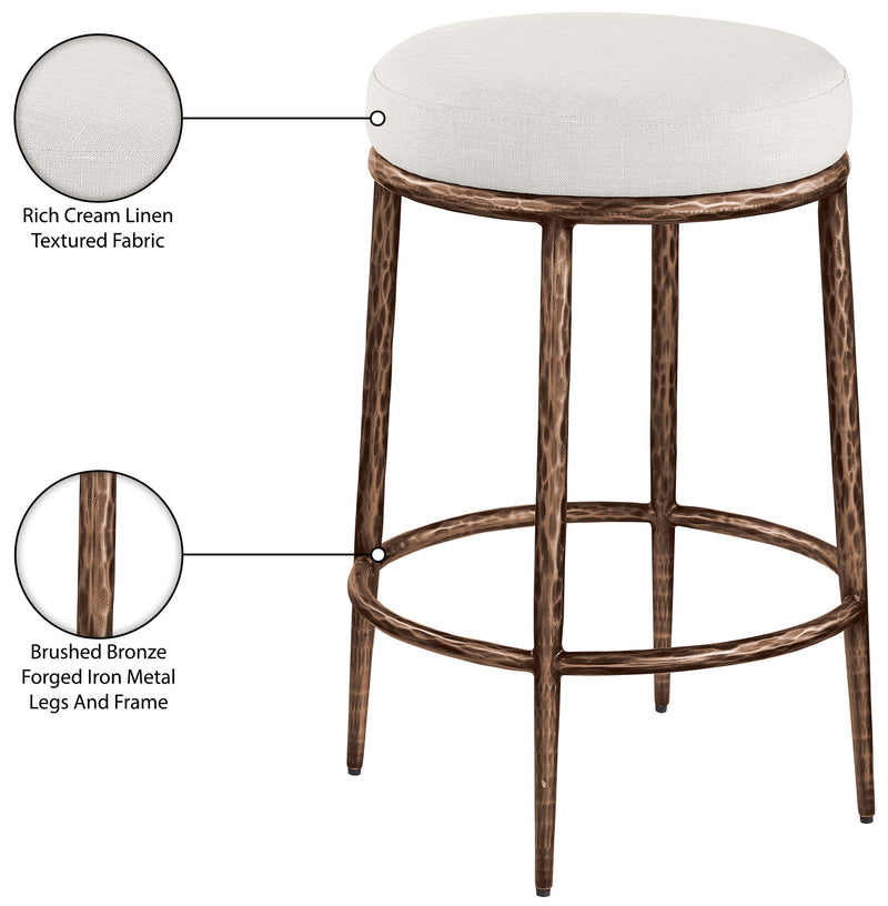 Ferro Cream Linen Textured Performance Fabric Upholstered Counter Stool