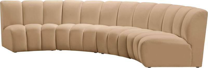 Infinity 148" Camel Velvet Upholstered 4pc. Modular Sectional