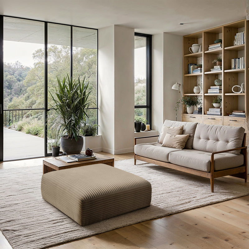 Shaggy Corduroy Performance Fabric Upholstered Ottoman