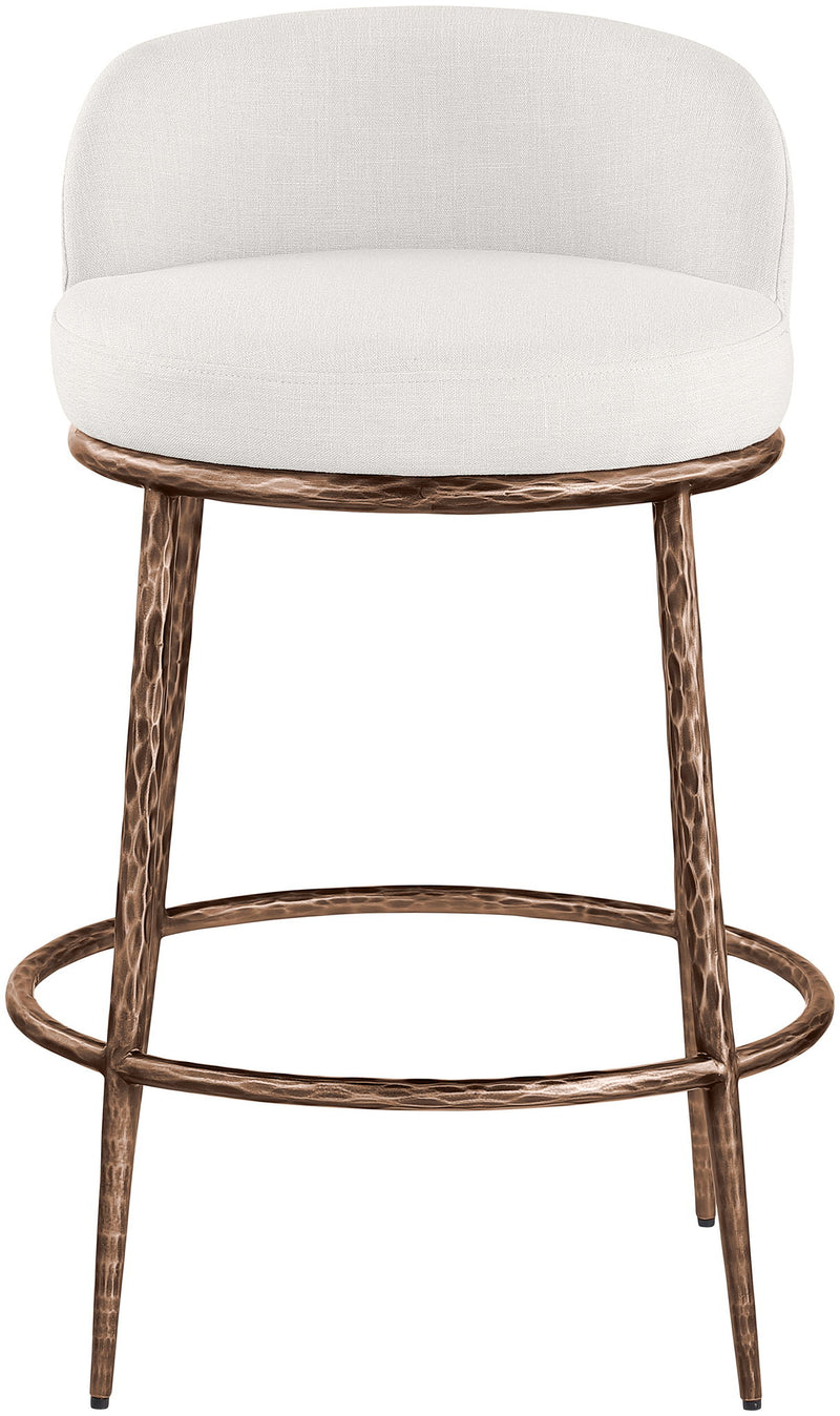 Ferro Cream Linen Textured Performance Fabric Upholstered Counter Stool