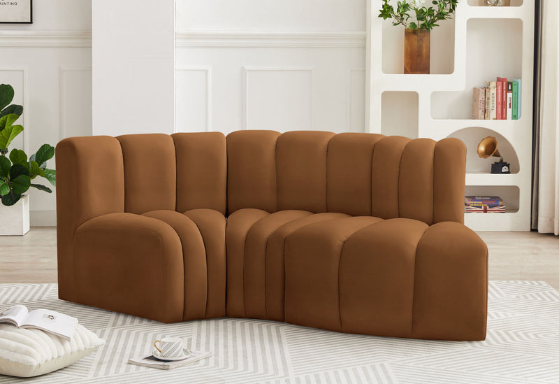 Arc 70" Saddle Velvet Upholstered 3pc. Modular Sectional