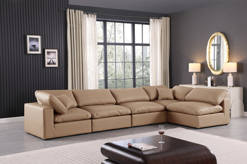 Comfy 158" Tan Vegan Leather Upholstered 5pc. Modular Sectional
