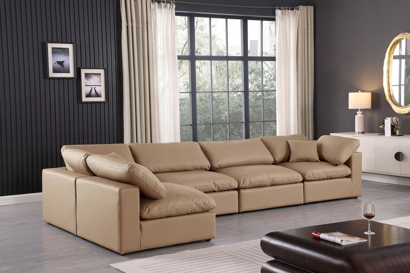 Comfy 158" Tan Vegan Leather Upholstered 5pc. Modular Sectional