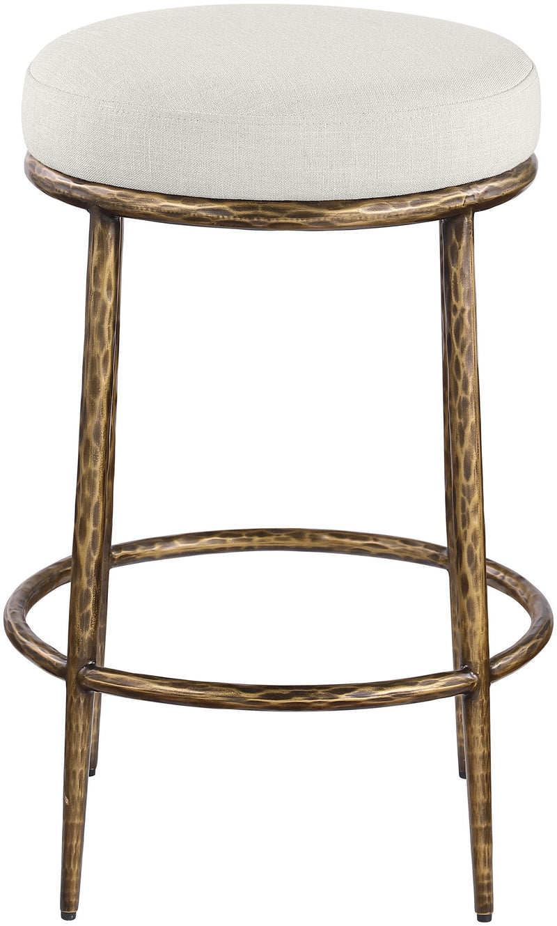 Ferro Cream Linen Textured Performance Fabric Upholstered Counter Stool