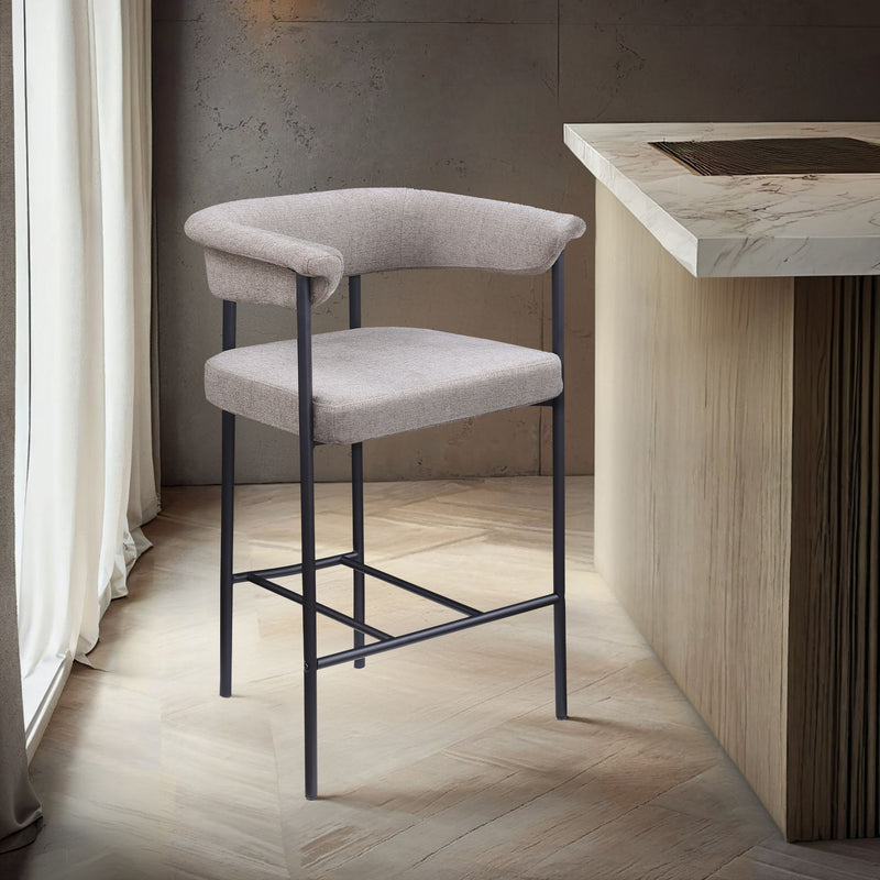 Malin Taupe Linen Textured Fabric Upholstered Counter Stool