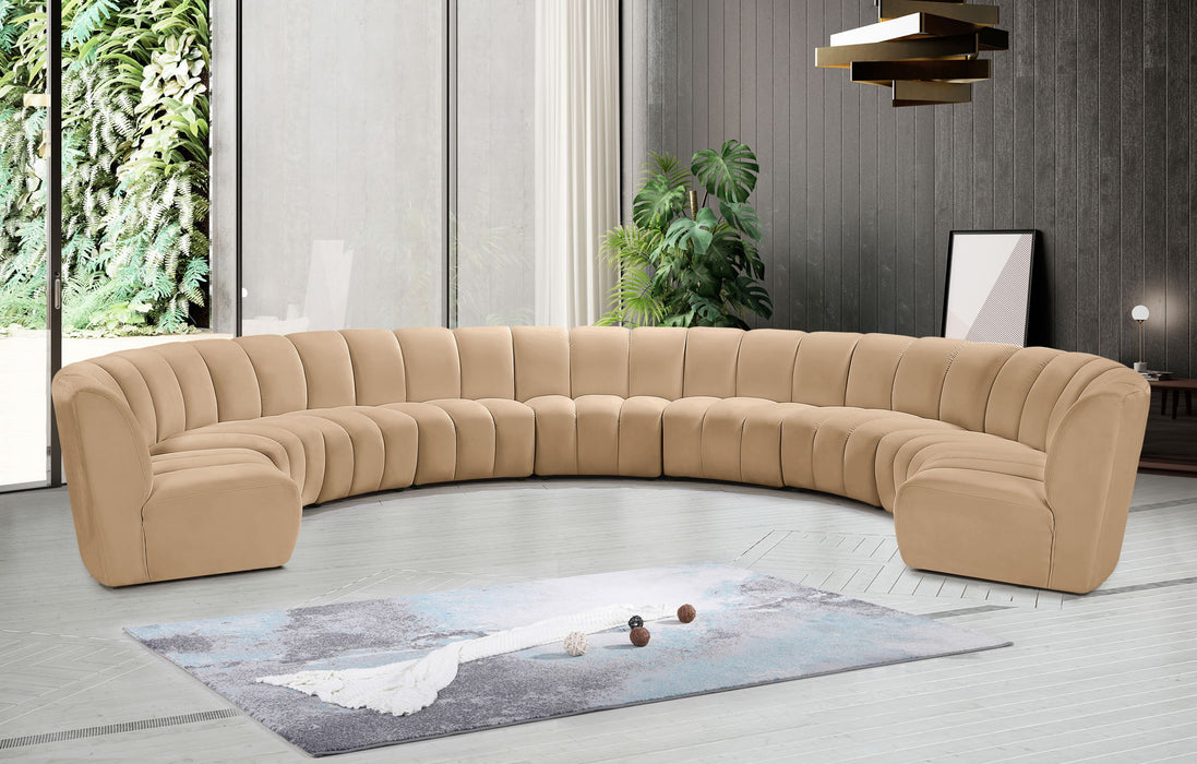 Infinity 183" Camel Velvet Upholstered 9pc. Modular Sectional