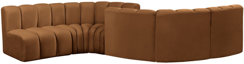 Arc 145" Saddle Velvet Upholstered 6pc. Modular Sectional