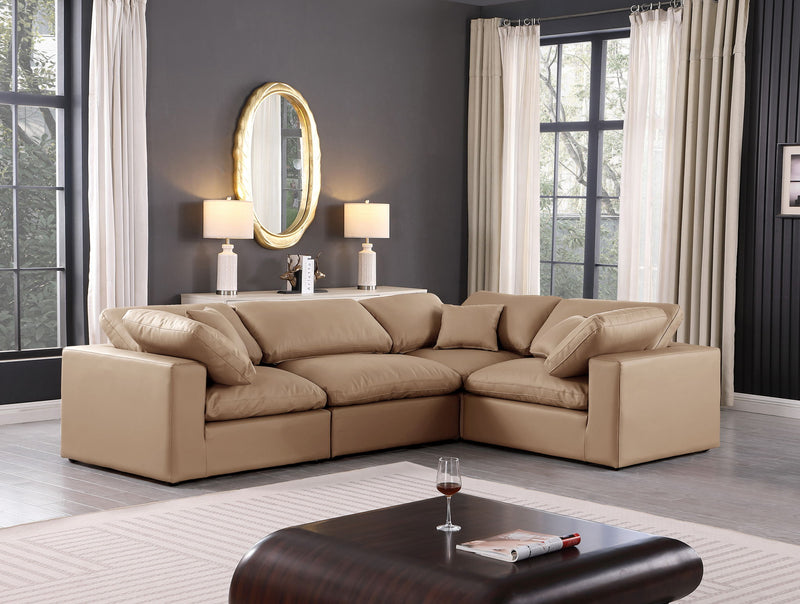Comfy 119" Tan Vegan Leather Upholstered 4pc. Modular Sectional