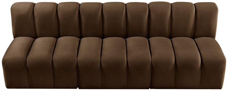 Arc 89.5" Brown Velvet Upholstered 3pc. Modular Sectional