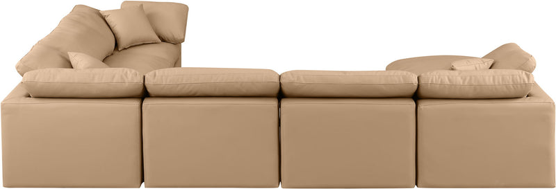 Indulge 140" Tan Vegan Leather Upholstered 7pc. Modular Sectional