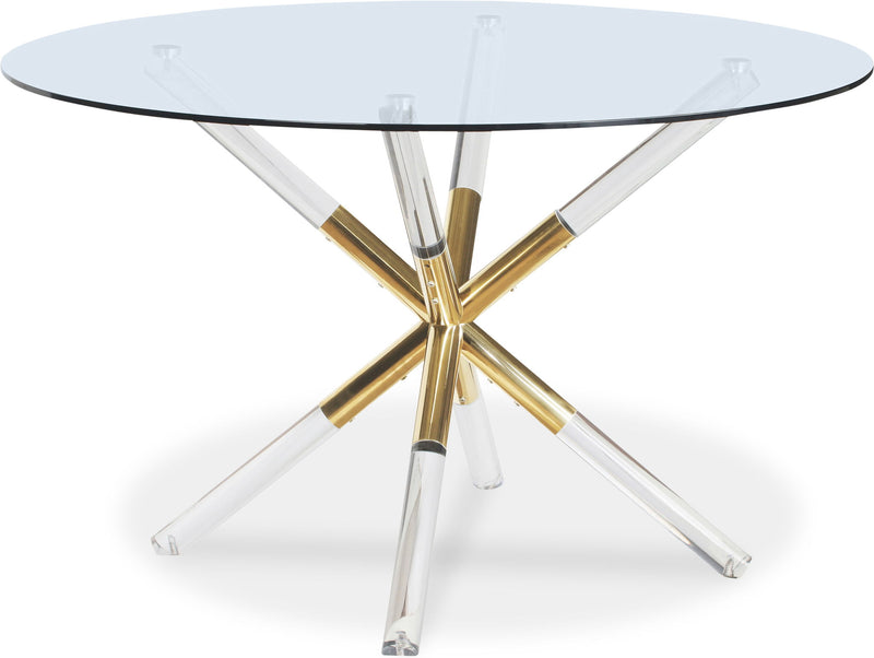 Mercury 48" Gold Glass Top, Acrylic And Metal Base Dining Table