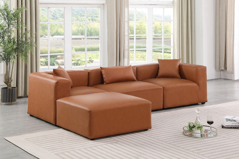 Cube 108" Cognac Vegan Leather Upholstered 4pc. Modular Sectional