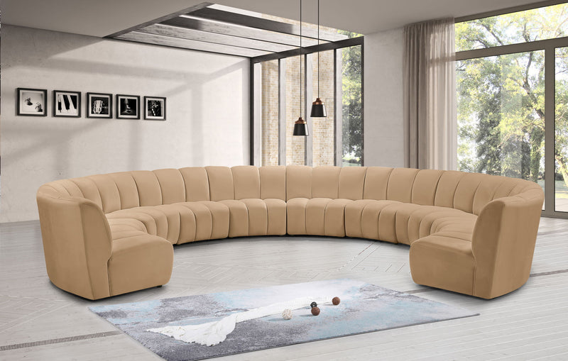Infinity 183" Camel Velvet Upholstered 10pc. Modular Sectional