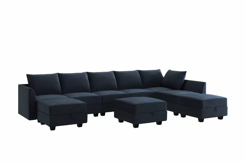Sereno 9-Piece Velvet Modular Sleeper Sectional With Storage Seat