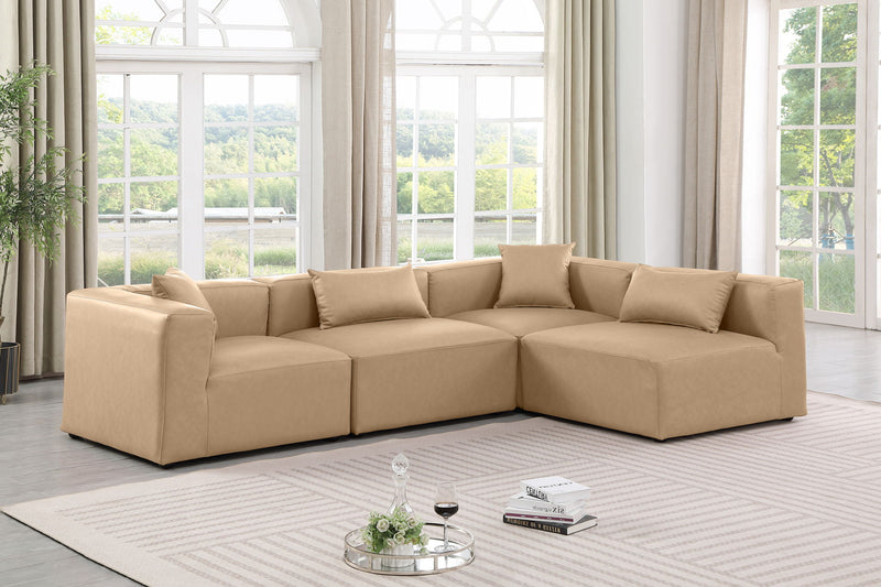 Cube 108" Tan Vegan Leather Upholstered 4pc. Modular Sectional