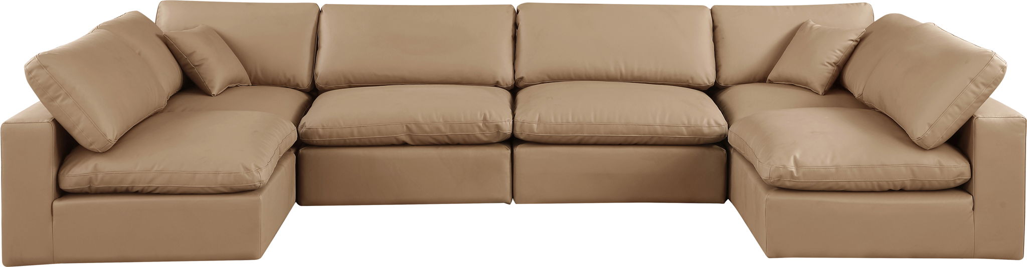 Comfy 158" Tan Vegan Leather Upholstered 6pc. Modular Sectional
