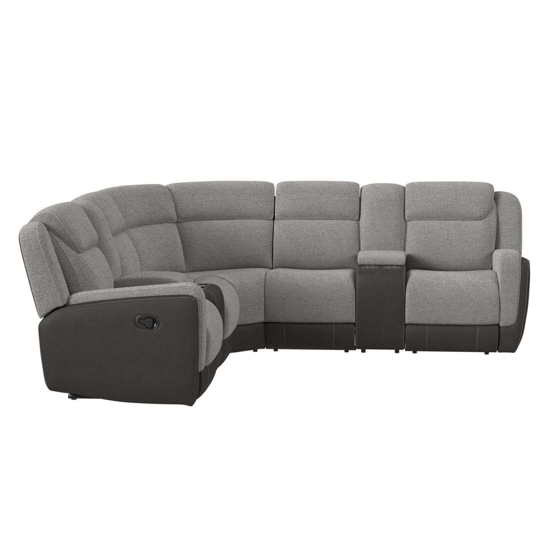 Gray sectional sofa with recliners and console