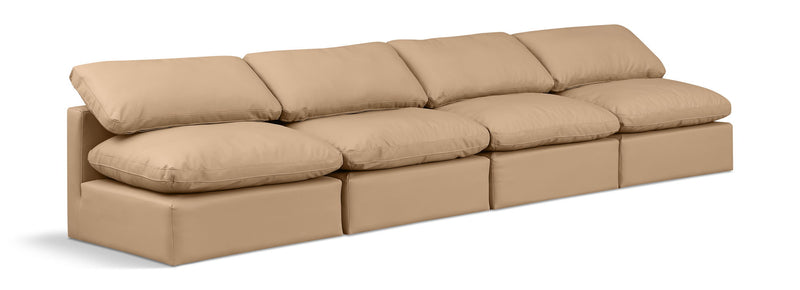 Indulge 140" Tan Vegan Leather Upholstered 4pc. Armless Modular Sofa