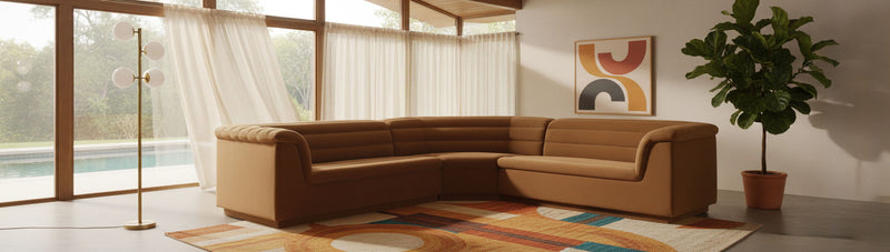 Cascade 148" Saddle Velvet Upholstered 3pc. Modular Sectional