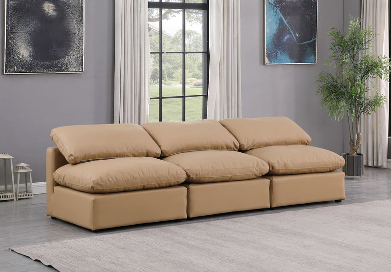 Indulge 105" Tan Vegan Leather Upholstered 3pc. Armless Modular Sofa