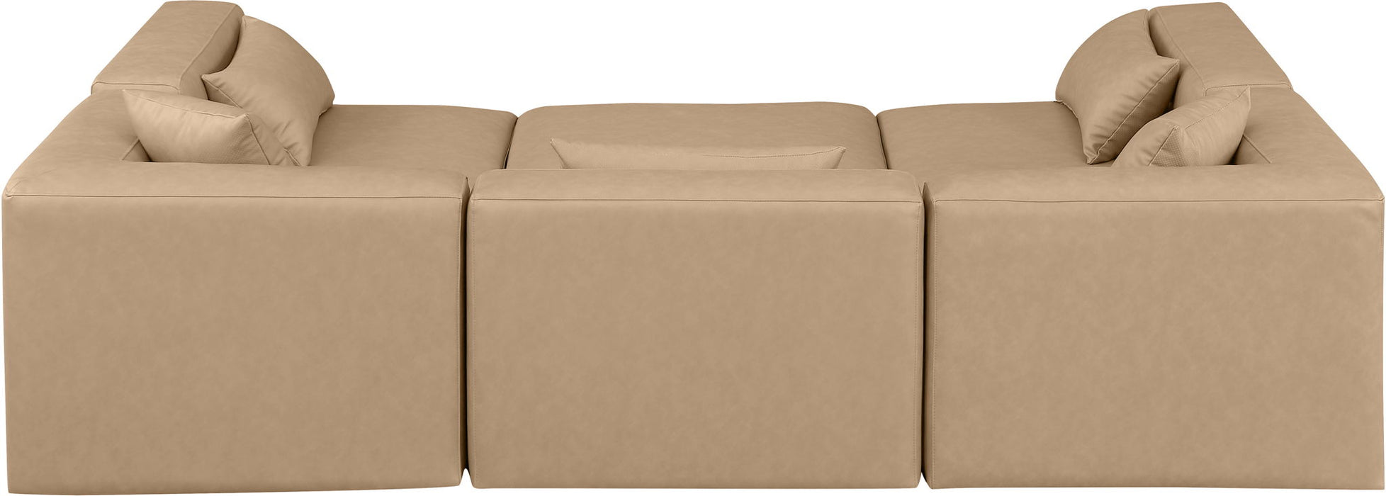 Cube 108" Tan Vegan Leather Upholstered 6pc. Modular Sectional