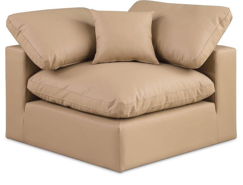 Comfy Tan Vegan Leather Upholstered Modular Corner Chair
