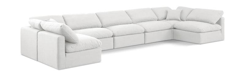 Indulge 175" White Linen Textured Fabric Upholstered 7pc. Modular Sectional