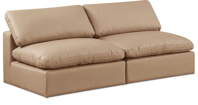Comfy 78" Tan Vegan Leather Upholstered 2pc. Armless Modular Loveseat