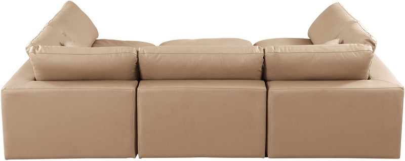 Comfy 119" Tan Vegan Leather Upholstered 6pc. Modular Sectional