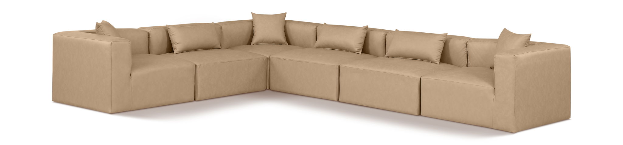 Cube 144" Tan Vegan Leather Upholstered 6pc. Modular Sectional