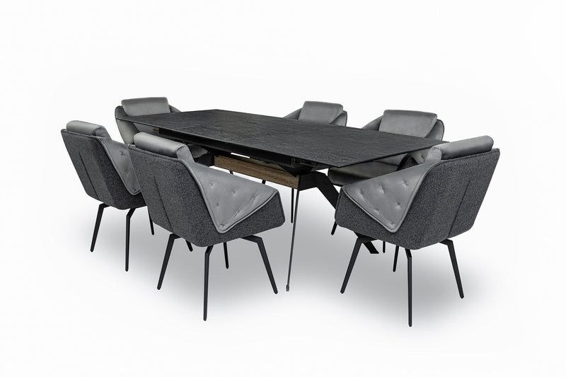 Aurora - 7 Piece Dining Room Set (Dining Table And 6 Chairs) - Grey / Silver / Black